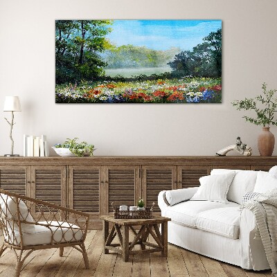 Schilderij op glas Een bloemenlandschap in de zomerzon