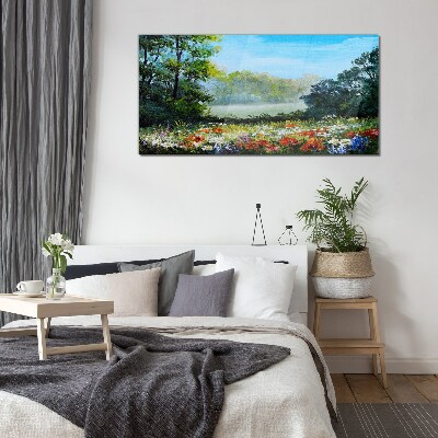 Schilderij op glas Een bloemenlandschap in de zomerzon