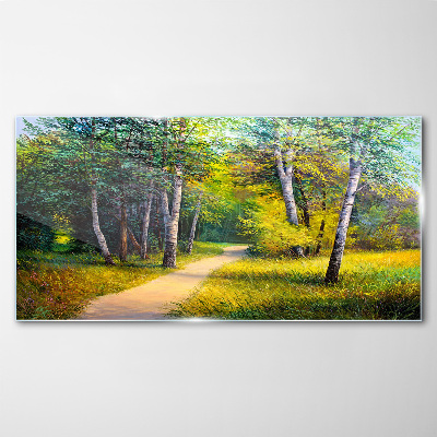 Schilderij op glas Een rustig pad in het bos