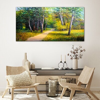 Schilderij op glas Een rustig pad in het bos