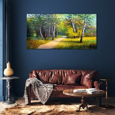 Schilderij op glas Een rustig pad in het bos