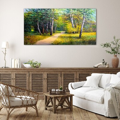 Schilderij op glas Een rustig pad in het bos