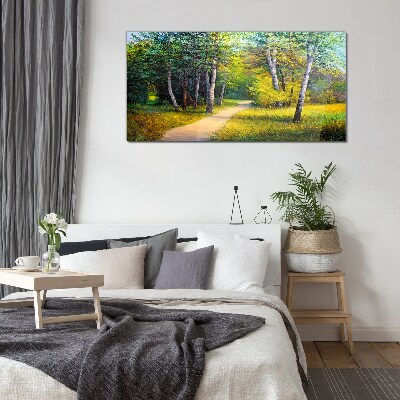 Schilderij op glas Een rustig pad in het bos