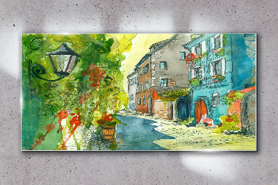 Glas foto Een charmante straat in kleur