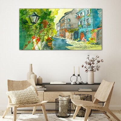 Glas foto Een charmante straat in kleur