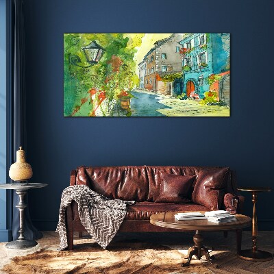 Glas foto Een charmante straat in kleur