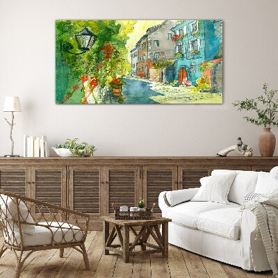 Glas foto Een charmante straat in kleur