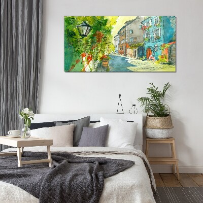 Glas foto Een charmante straat in kleur