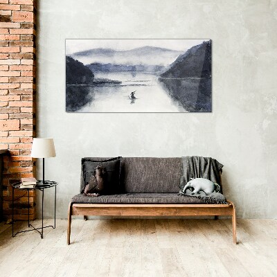 Foto op glas Een rustige ochtend aan het meer