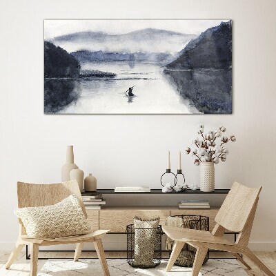 Foto op glas Een rustige ochtend aan het meer