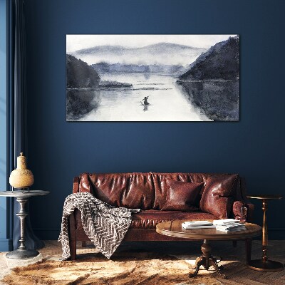 Foto op glas Een rustige ochtend aan het meer