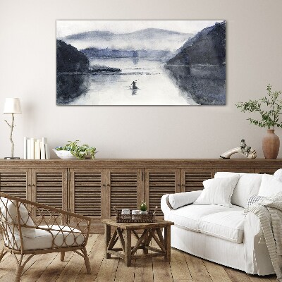 Foto op glas Een rustige ochtend aan het meer