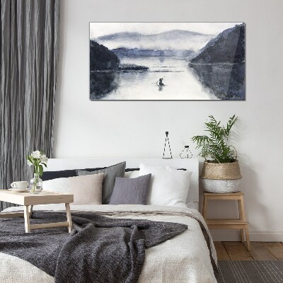 Foto op glas Een rustige ochtend aan het meer