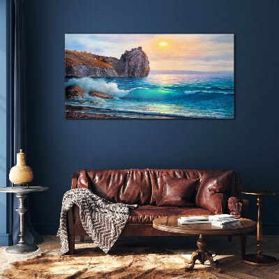 Glas foto Kalme zee bij zonsondergang