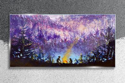 Foto op glas De magie van een avondkampvuur in het bos