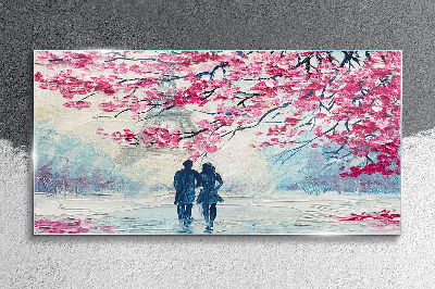 Glas foto Een lentewandeling onder de bloeiende bomen