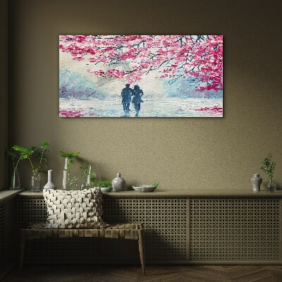 Glas foto Een lentewandeling onder de bloeiende bomen