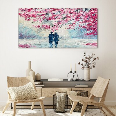 Glas foto Een lentewandeling onder de bloeiende bomen