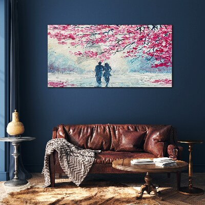 Glas foto Een lentewandeling onder de bloeiende bomen