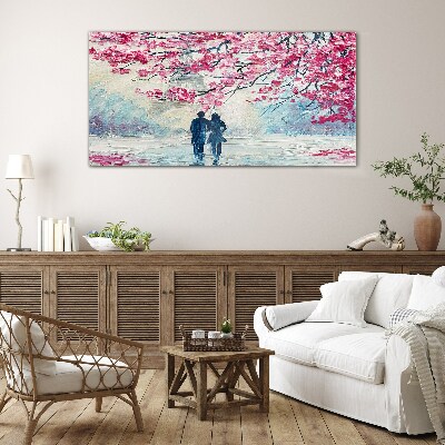 Glas foto Een lentewandeling onder de bloeiende bomen