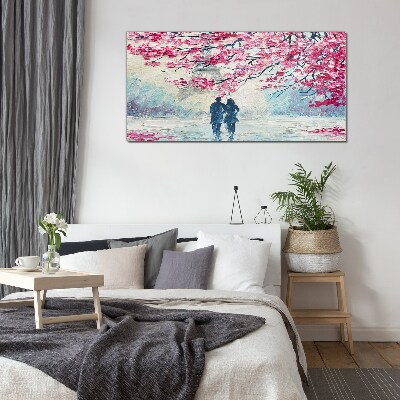 Glas foto Een lentewandeling onder de bloeiende bomen