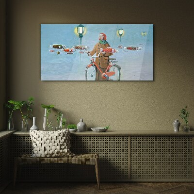 Schilderij op glas De visreis van een fietser