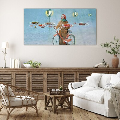 Schilderij op glas De visreis van een fietser