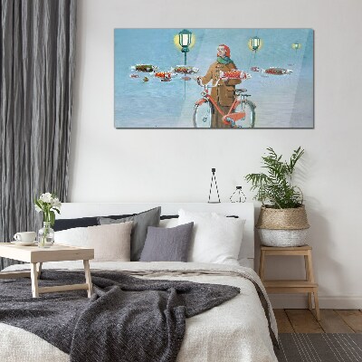 Schilderij op glas De visreis van een fietser