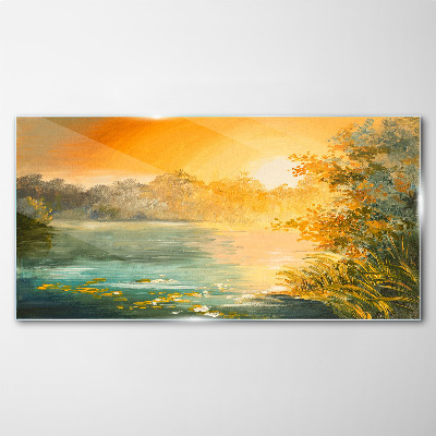 Foto op glas Gouden uur op de rivier