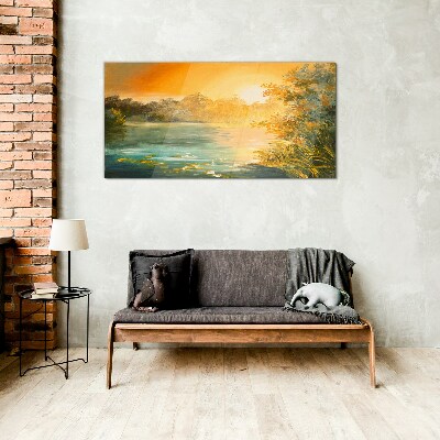 Foto op glas Gouden uur op de rivier