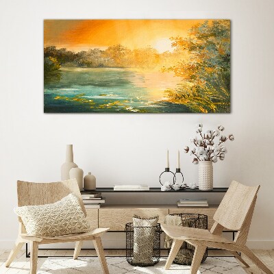 Foto op glas Gouden uur op de rivier