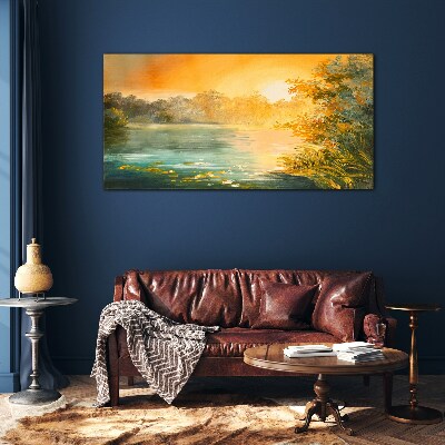 Foto op glas Gouden uur op de rivier