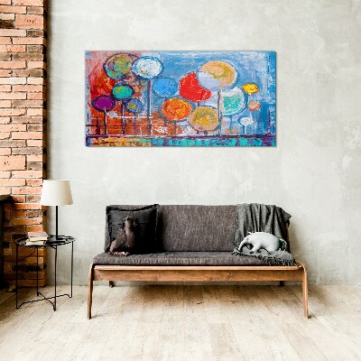 Schilderij op glas Kleurrijke bomen in de wind