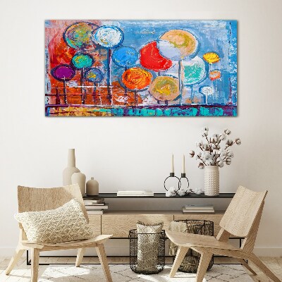 Schilderij op glas Kleurrijke bomen in de wind