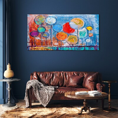 Schilderij op glas Kleurrijke bomen in de wind