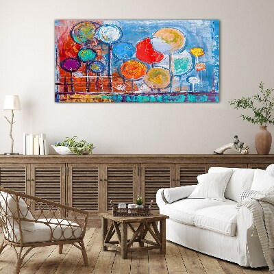 Schilderij op glas Kleurrijke bomen in de wind