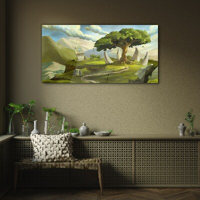 Glas foto Groene oase in het berglandschap