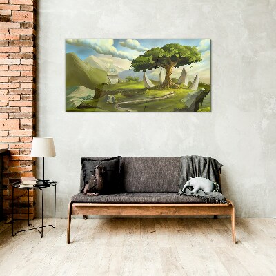 Glas foto Groene oase in het berglandschap