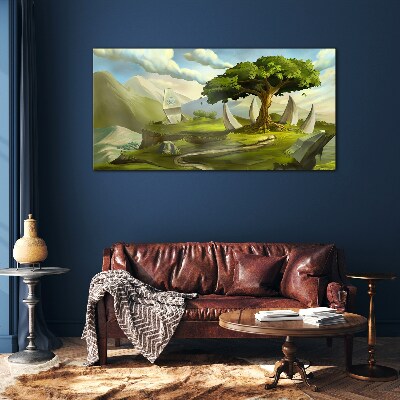 Glas foto Groene oase in het berglandschap