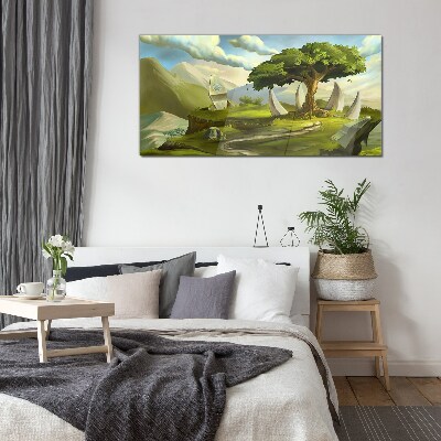 Glas foto Groene oase in het berglandschap