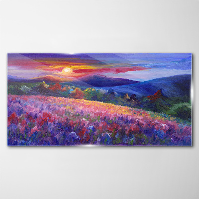 Foto op glas Landschap in zonsondergangkleuren