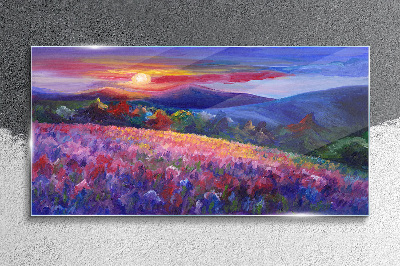 Foto op glas Landschap in zonsondergangkleuren