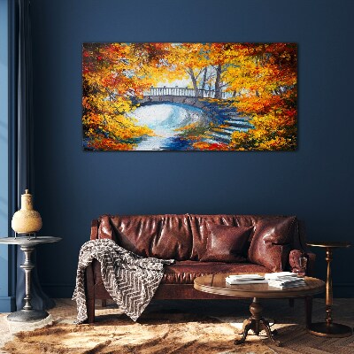 Foto op glas Gouden brug in het herfstpark