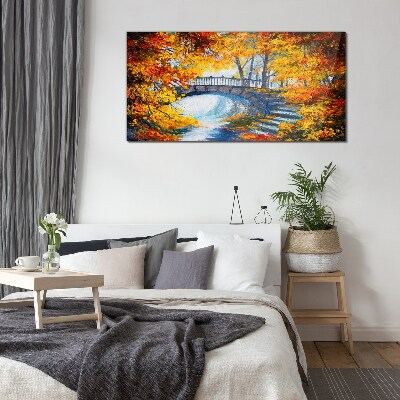 Foto op glas Gouden brug in het herfstpark