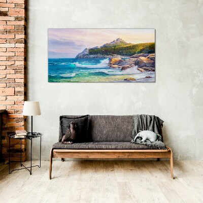 Schilderij op glas Kalme zee bij zonsondergang