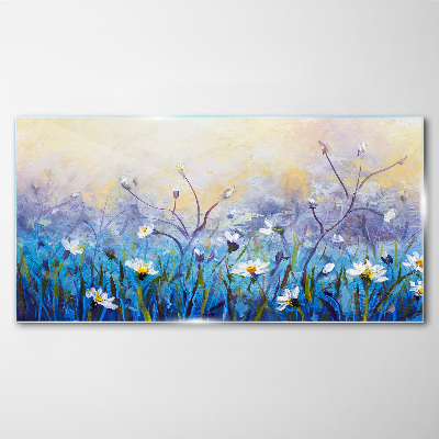 Foto op glas Een bloemenlandschap in pastelkleuren