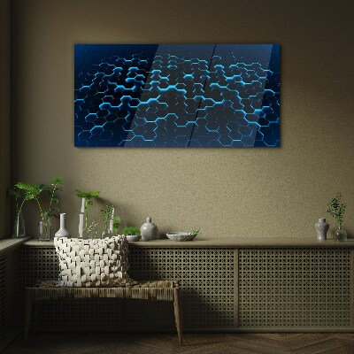 Schilderij op glas Blauw hexagonaal gaas