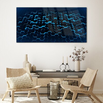 Schilderij op glas Blauw hexagonaal gaas