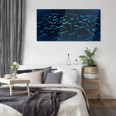 Schilderij op glas Blauw hexagonaal gaas