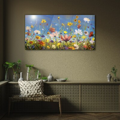 Foto op glas Een bloemenlandschap op een zonnige dag